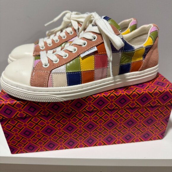 Tory Burch Classic Court Patchwork LowTop Sneakers in Multi-Patchwork - Picture 1 of 12